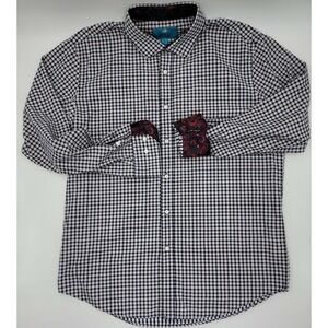 Christian Aujard Paris‎ Mens Large Front Button Plaid Flip Cuff Club Shirt #C196